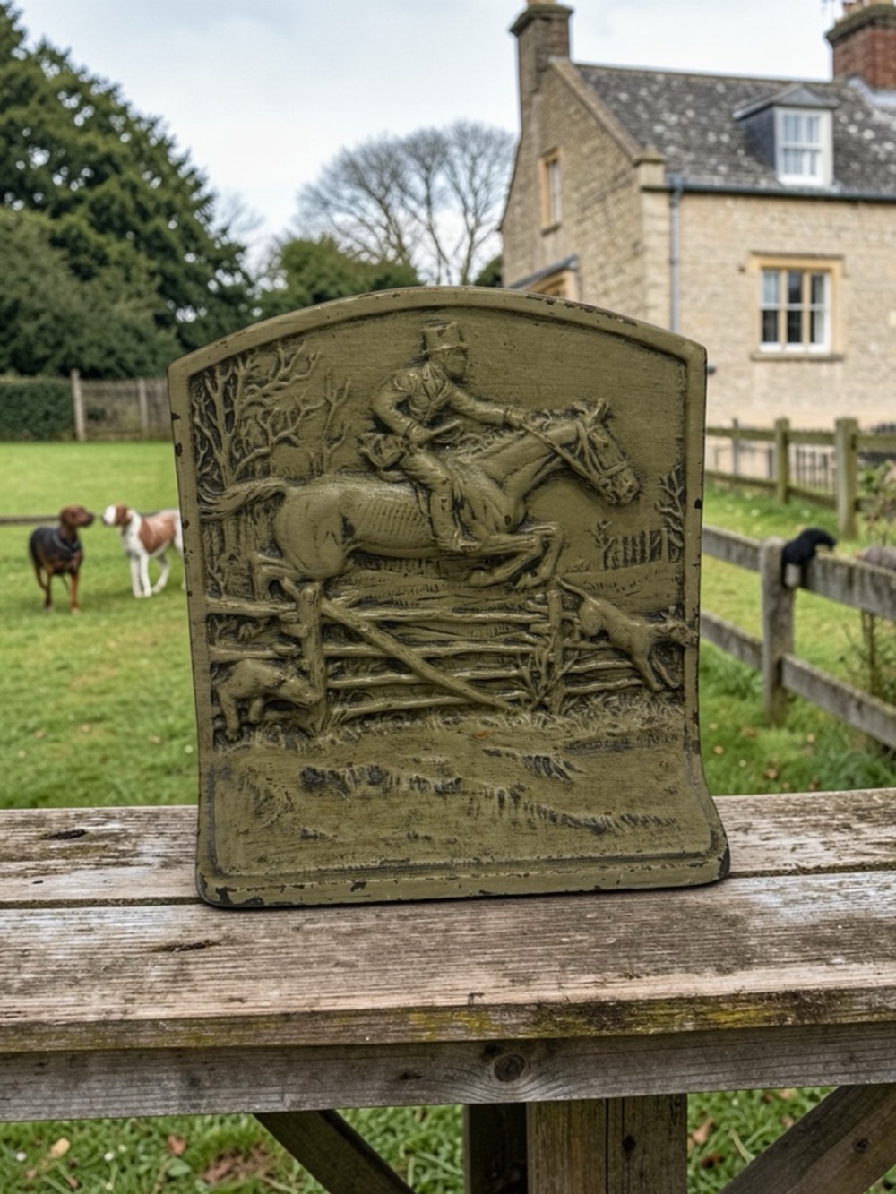 Antique Hubley Fox hunt Scene Bookend